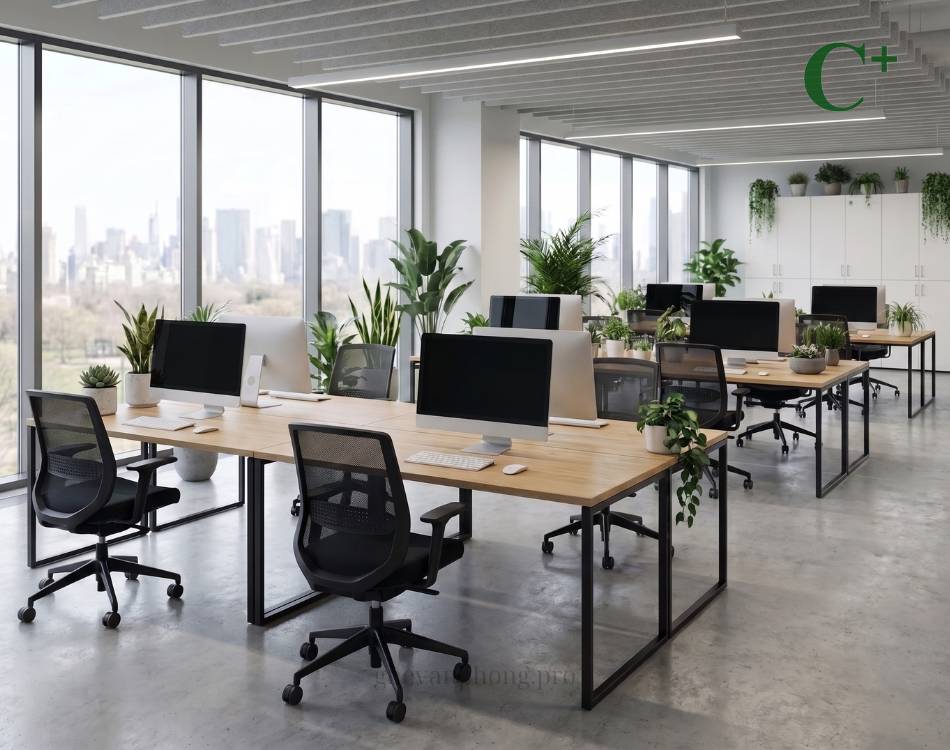 Bàn làm việc văn phòng chân sắt đơn giản cho nhân viên